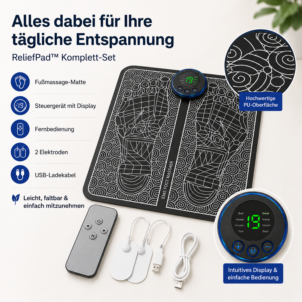 Letzter Tag -50% | ReliefPad™ – Unterstützt die Durchblutung bei Lymphstau, Krampfadern & müden Beinen