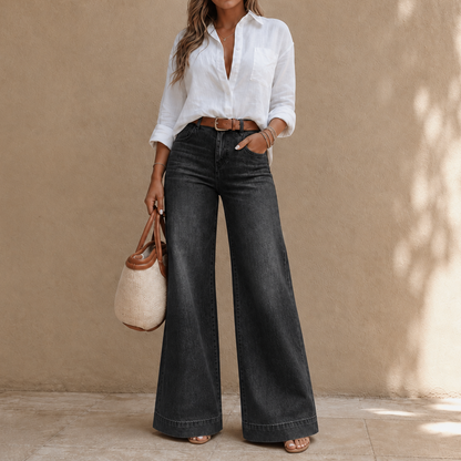 Longline Denim Look™ – Trendige High-Waist-Herbstjeans mit weitem Bein im Vintage-Look 🍂