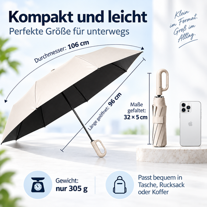StormClip™ – Kompakter Automatik-Regenschirm mit Karabinergriff für Wind & Wetter