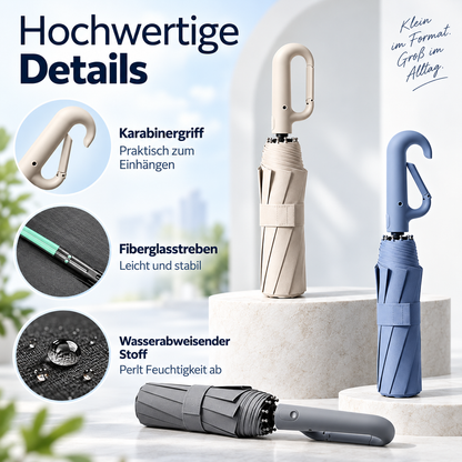 StormClip™ – Kompakter Automatik-Regenschirm mit Karabinergriff für Wind & Wetter
