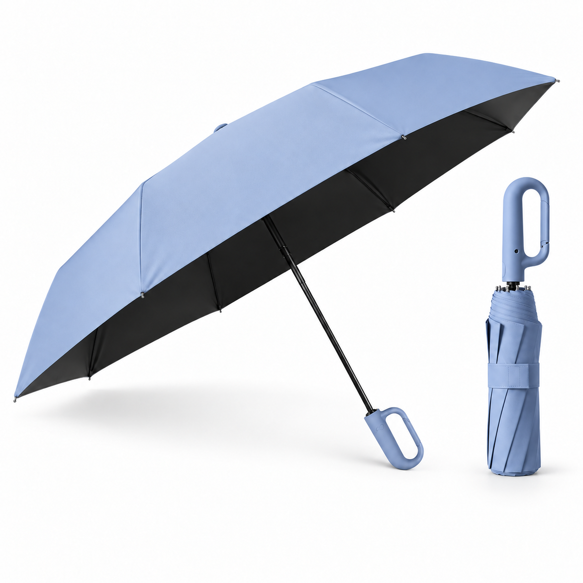 StormClip™ – Kompakter Automatik-Regenschirm mit Karabinergriff für Wind & Wetter