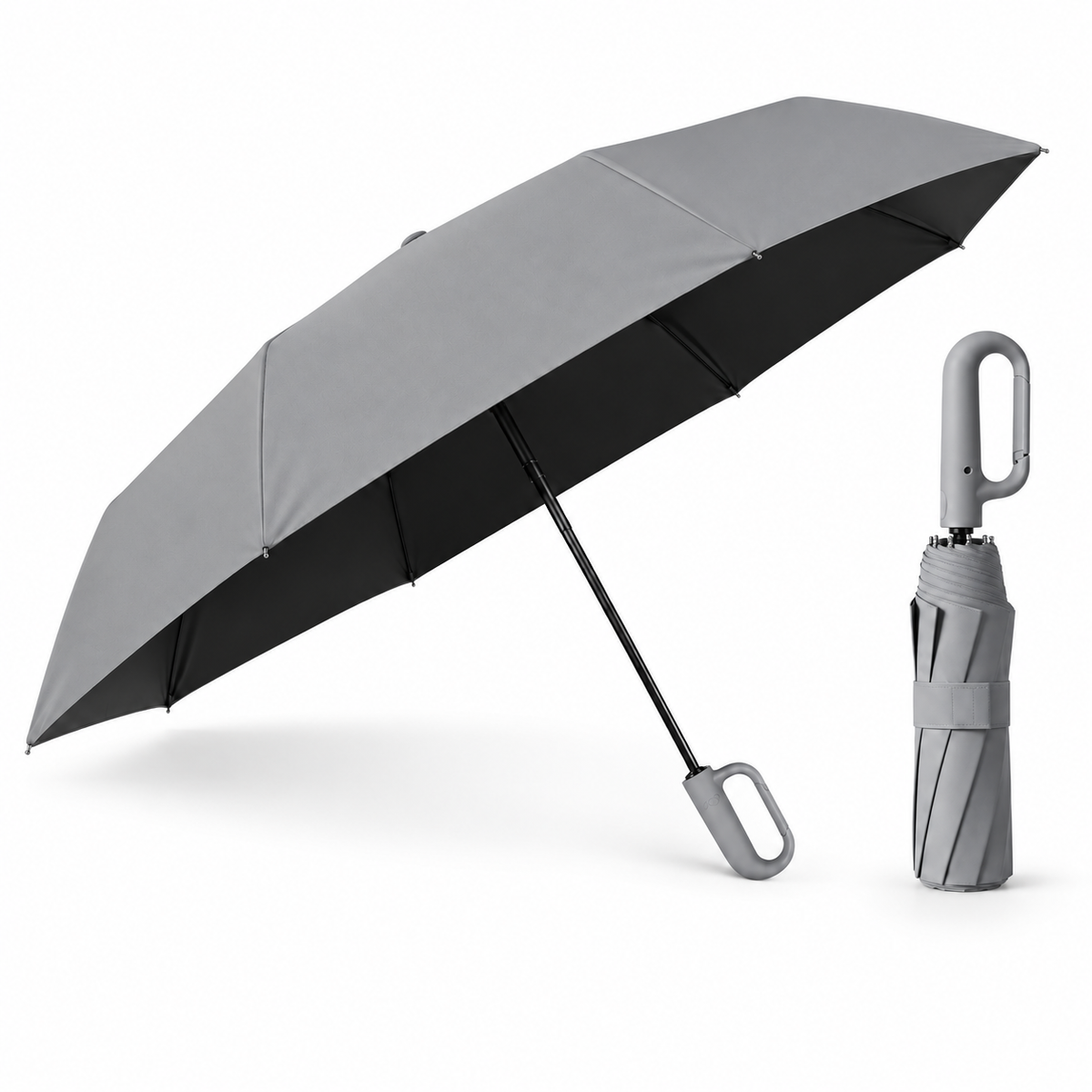 StormClip™ – Kompakter Automatik-Regenschirm mit Karabinergriff für Wind & Wetter