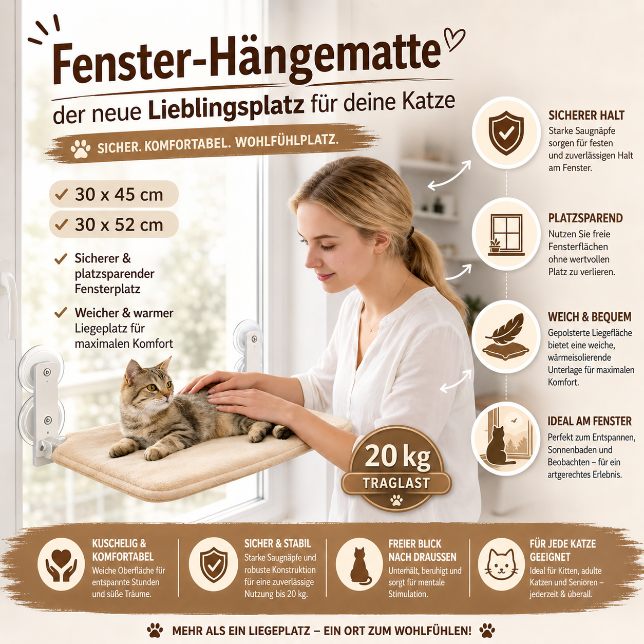 Fenster-Hängematte - der neue Lieblingsplatz für deine Katze| 1+1 GRATIS
