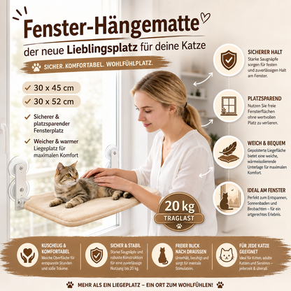 Fenster-Hängematte - der neue Lieblingsplatz für deine Katze| 1+1 GRATIS