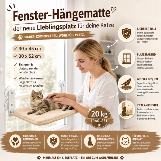 Fenster-Hängematte - der neue Lieblingsplatz für deine Katze| 1+1 GRATIS