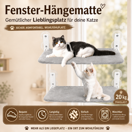 Fenster-Hängematte - der neue Lieblingsplatz für deine Katze| 1+1 GRATIS