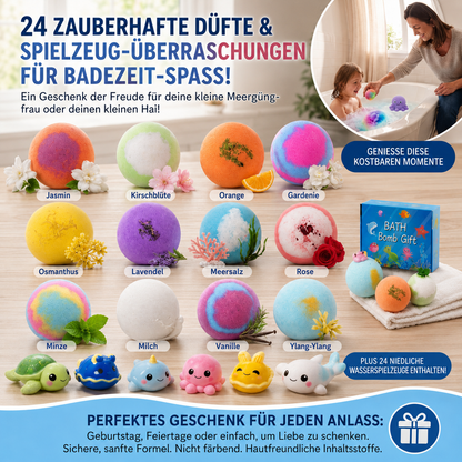 Badekugeln Kinder Set – 24 Badebomben mit Überraschung und Mega Schaum | Geschenkset für Kinder, Geburtstag & Feiertage