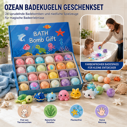 Badekugeln Kinder Set – 24 Badebomben mit Überraschung und Mega Schaum | Geschenkset für Kinder, Geburtstag & Feiertage