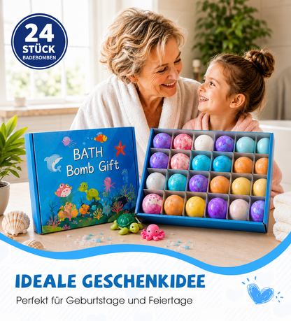 Badekugeln Kinder Set – 24 Badebomben mit Überraschung und Mega Schaum | Geschenkset für Kinder, Geburtstag & Feiertage