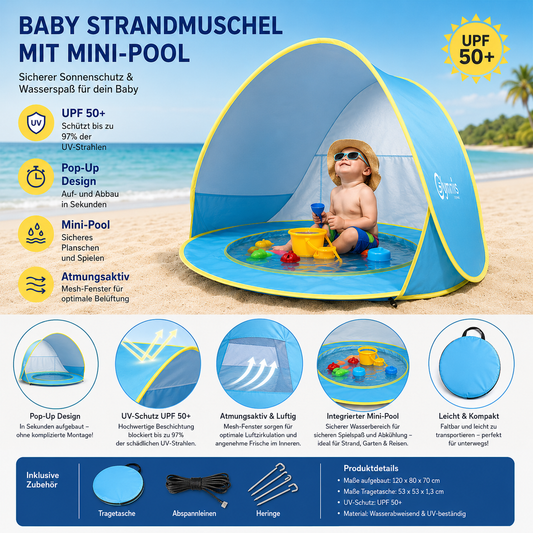 SunCove™ | Pop-Up Strandzelt – 1-Sekunden Aufbau, 98% UV-Schutz & ultraleicht