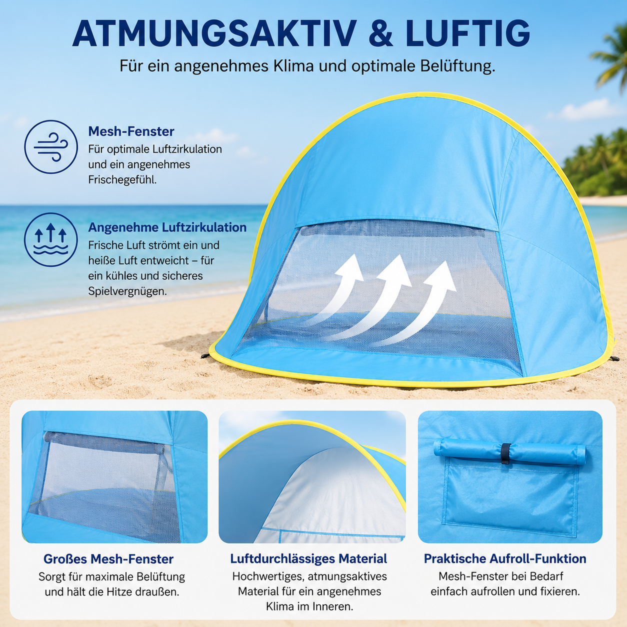 SunCove™ | Pop-Up Strandzelt – 1 Sekunde aufgebaut, mit integriertem Kinderpool, 98% UV-Schutz & ultraleicht