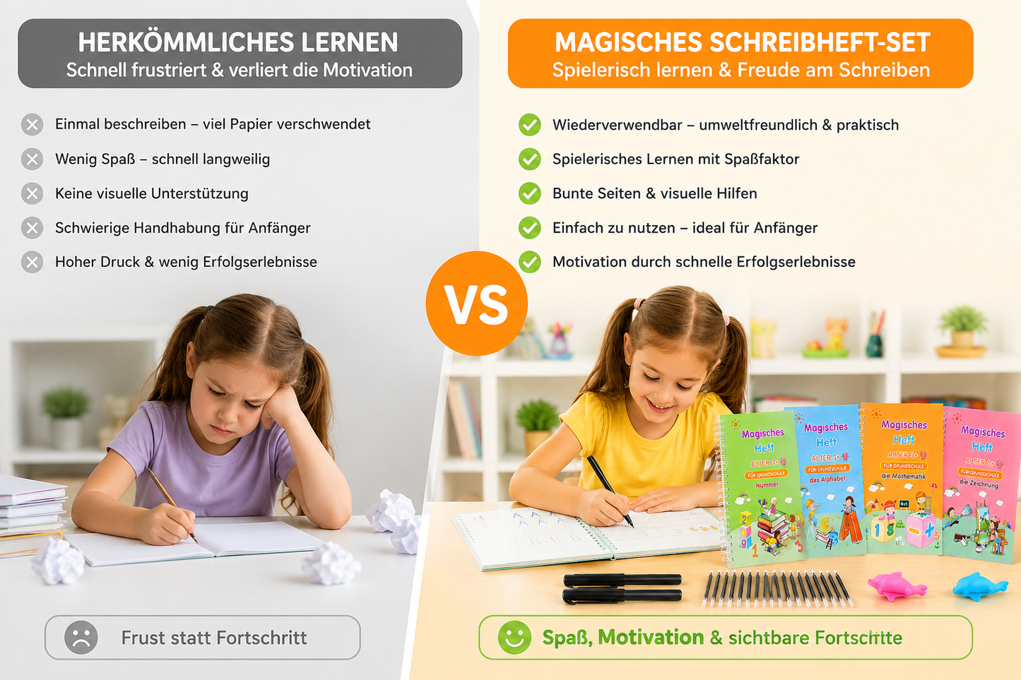 Wiederverwendbares Schreibheft 4er-Set für Buchstaben, Zahlen, Mathe & Zeichnen [Letzter Tag Rabatt]