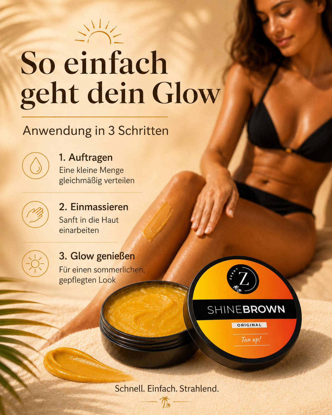 1+1 GRATIS | ShineBrown Intensiv Tanning Gel | Selbstbräuner mit Pflegeeffekt für natürlichen Glow
