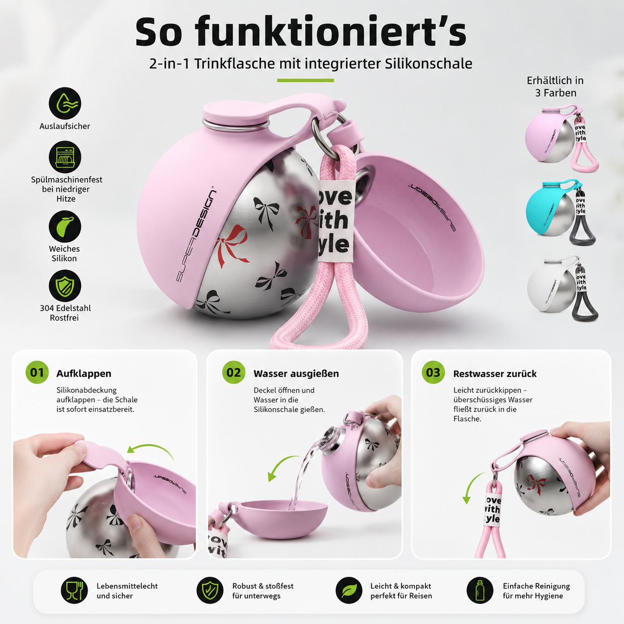 HappyPaw™ | 2-in-1 Hunde-Trinkflasche mit integrierter Silikonschale [50% Rabatt]