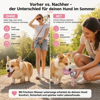 HappyPaw™ | 2-in-1 Hunde-Trinkflasche mit integrierter Silikonschale [50% Rabatt]