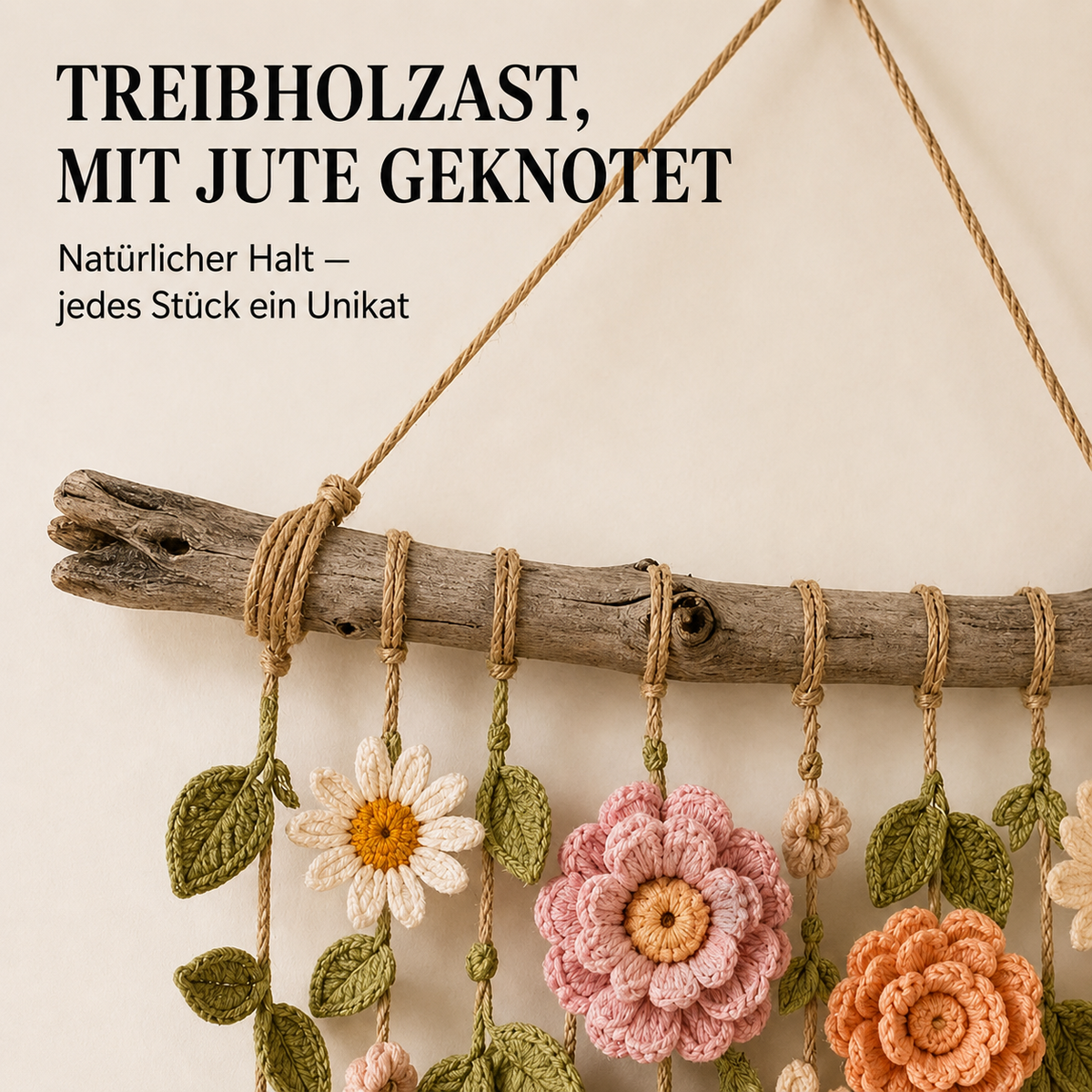 Bowerly – Handgefertigter gehäkelter Blumen-Wandbehang mit Ranken & Quasten | 70 % Rabatt