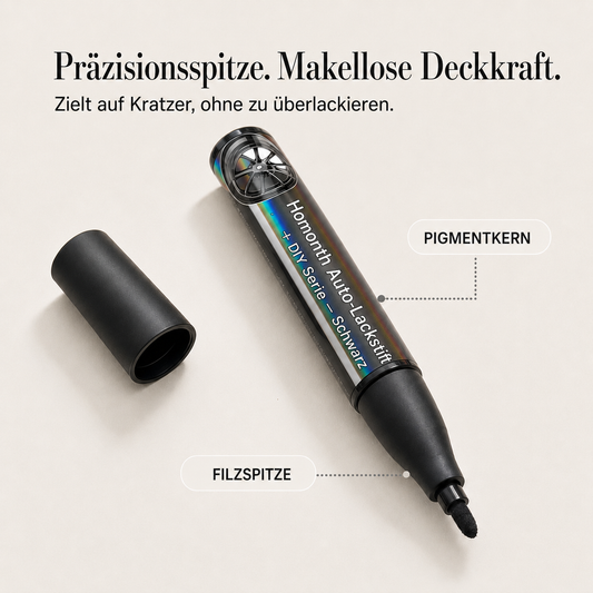 Homonth™ – Präzisionsstift zur Reparatur schwarzer Felgenkratzer mit Klarlack + 50 % Rabatt