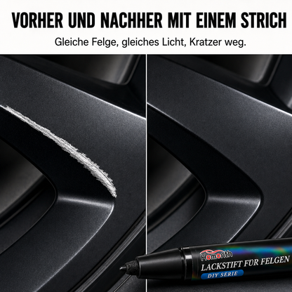 Homonth™ – Präzisionsstift zur Reparatur schwarzer Felgenkratzer mit Klarlack + 50 % Rabatt