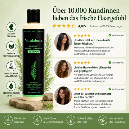 1+1 GRATIS | Viralaluna Rosmarin Shampoo für fettigen Ansatz, trockene Spitzen, Schuppen, Juckreiz & mehr Glanz