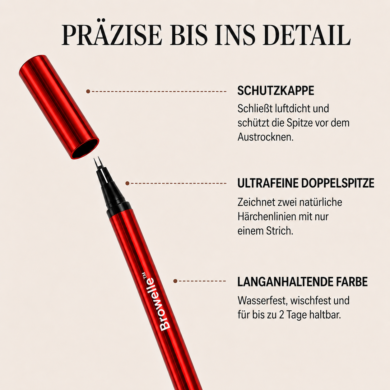 Browelle™ – Wasserfester Doppelspitzen-Augenbrauenstift für natürliche Härchen