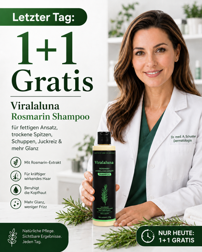 1+1 GRATIS | Viralaluna Rosmarin Shampoo für fettigen Ansatz, trockene Spitzen, Schuppen, Juckreiz & mehr Glanz