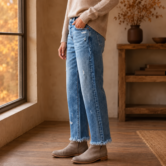 AutumnFringe™ – Vintage Jeans mit Fransen-Saum | Dein neuer Herbst-Favorit 🍂