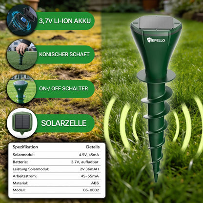 2x Sonic Pulse Pro™ | Abwehr gegen Maulwürfe, Wühlmäuse und Schlangen
