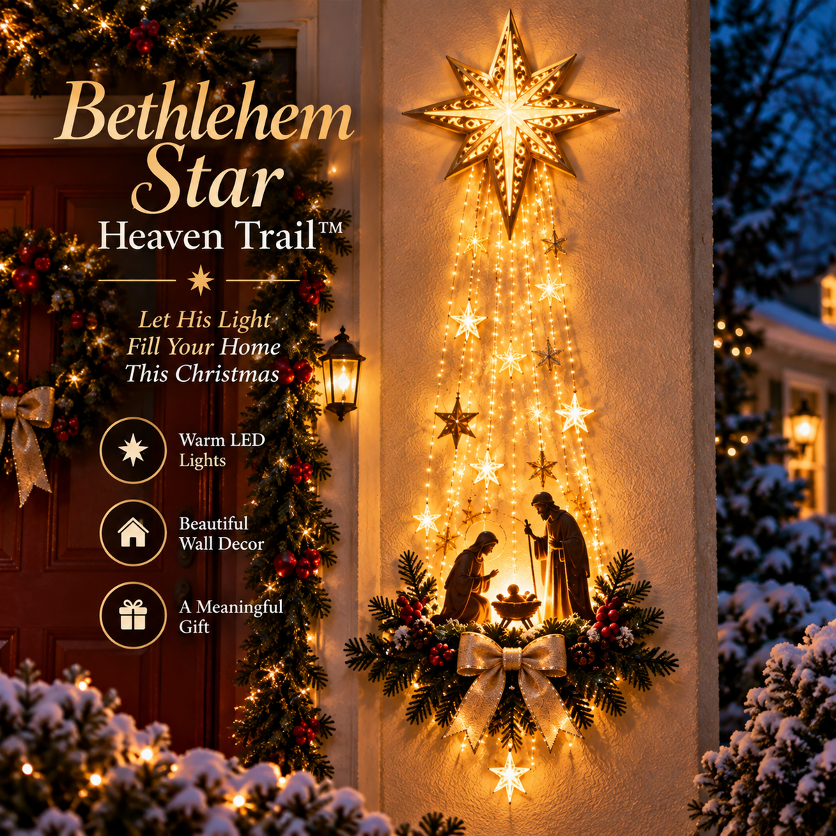 Letzter Tag Rabatt! | Bethleora™ – Leuchtender Bethlehemstern als festliche Weihnachtsdeko für Tür & Wand