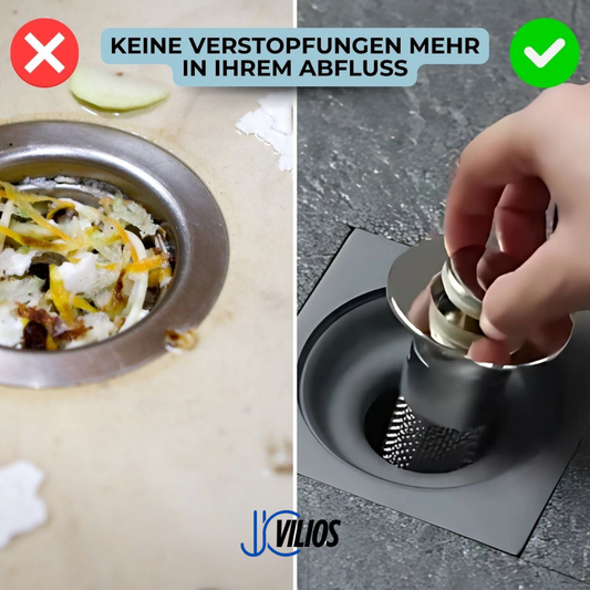 Edelstahl-Abflussfilter PureFlow™ | 2-in-1 Bodenablauf & Waschbeckenverschluss | Verhindert Verstopfungen & Gerüche | Rostfrei & Leicht zu Reinigen
