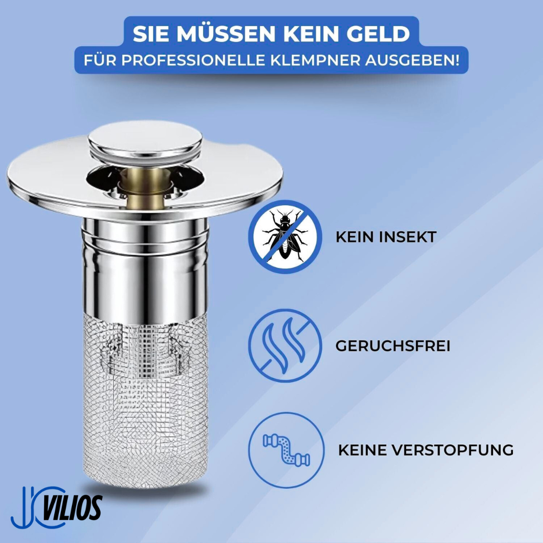 Edelstahl-Abflussfilter PureFlow™ | 2-in-1 Bodenablauf & Waschbeckenverschluss | Verhindert Verstopfungen & Gerüche | Rostfrei & Leicht zu Reinigen