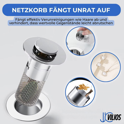 Edelstahl-Abflussfilter PureFlow™ | 2-in-1 Bodenablauf & Waschbeckenverschluss | Verhindert Verstopfungen & Gerüche | Rostfrei & Leicht zu Reinigen