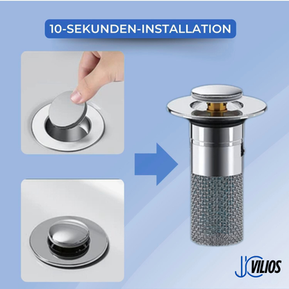 Edelstahl-Abflussfilter PureFlow™ | 2-in-1 Bodenablauf & Waschbeckenverschluss | Verhindert Verstopfungen & Gerüche | Rostfrei & Leicht zu Reinigen