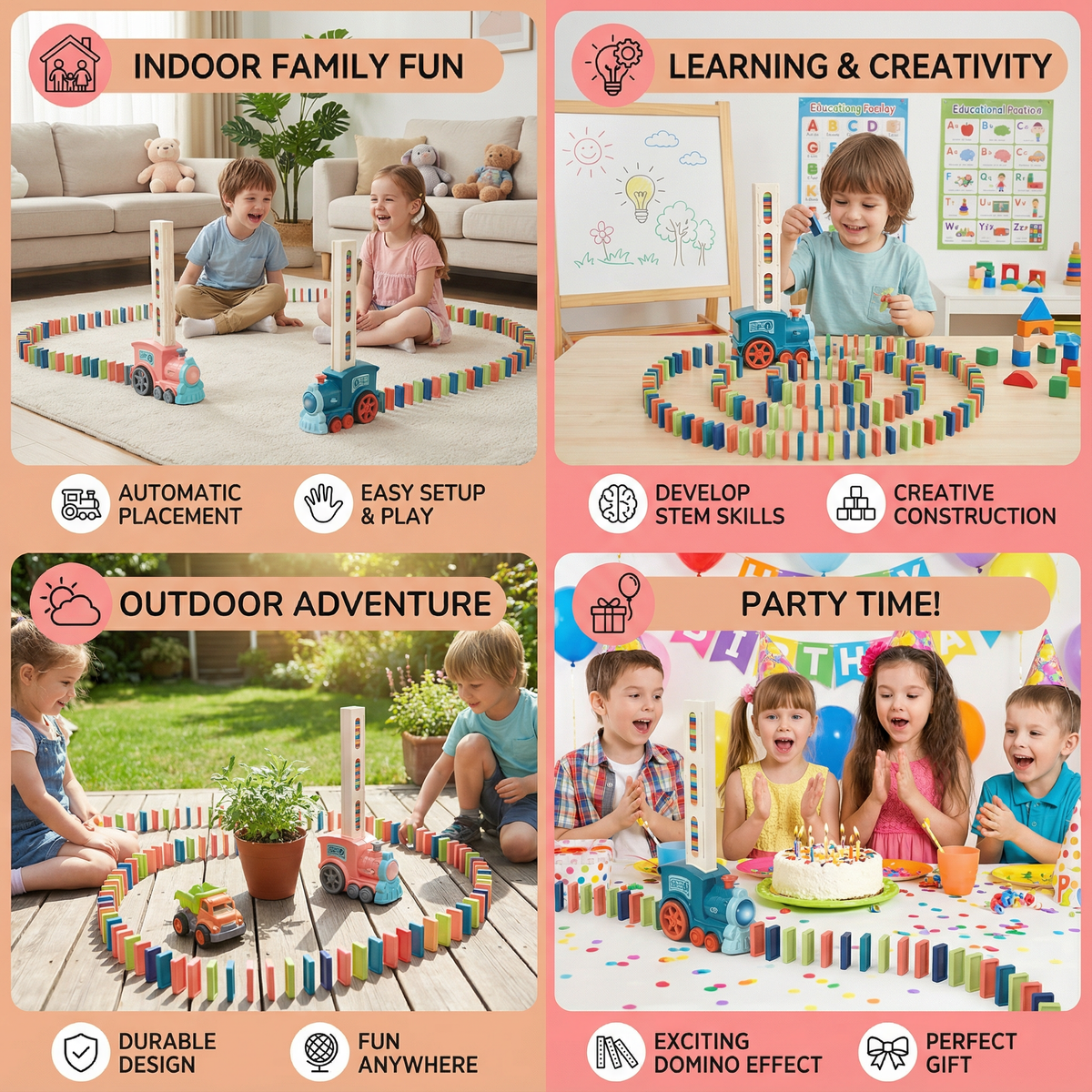 Dynamo Train Toy | Automatic Domino Placement, Colorful Design
