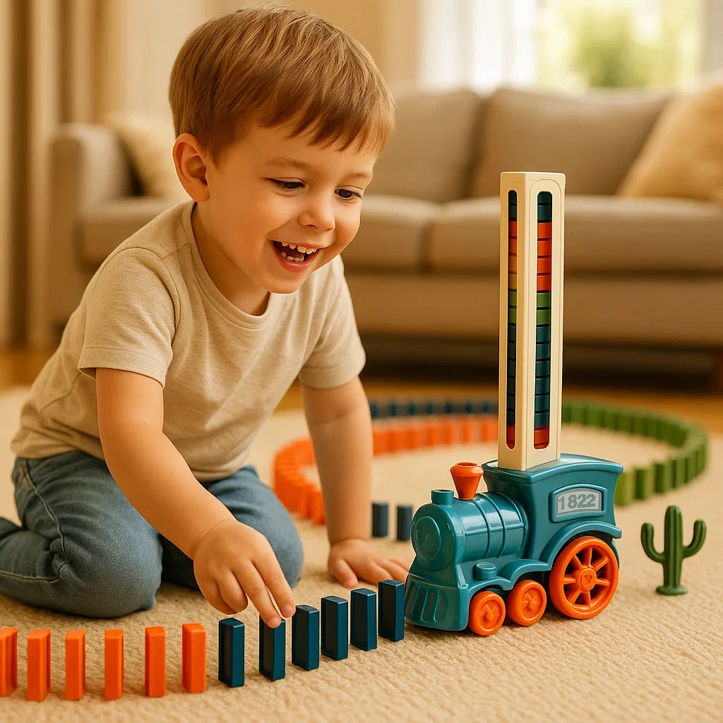 Dynamo Train Toy | Automatic Domino Placement, Colorful Design