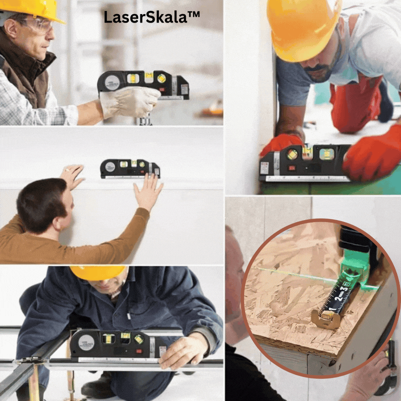 4-in-1 Laser-Messwerkzeug mit Maßband | 3-fach Wasserwaage + Blasenlicht | Laserlinie für exaktes Ausrichten, kompakt 17 cm