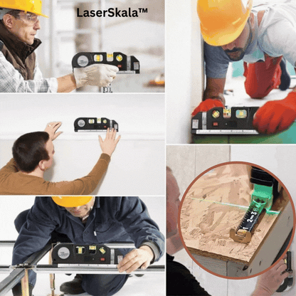 4-in-1 Laser-Messwerkzeug mit Maßband | 3-fach Wasserwaage + Blasenlicht | Laserlinie für exaktes Ausrichten, kompakt 17 cm
