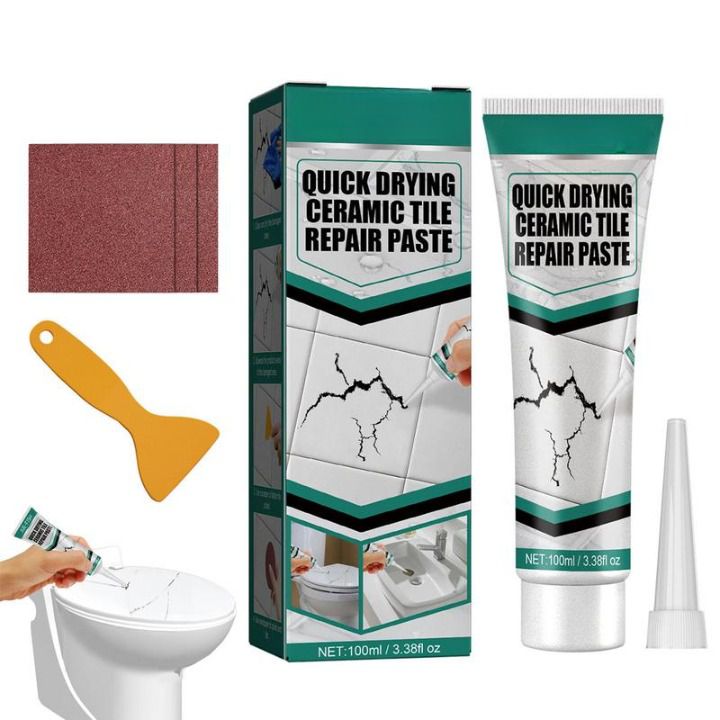 Fliesen Reparaturpaste 100 ml für Keramik & Porzellan | Fugenlos ausbessern in 10 Minuten | Inkl. Spachtel & Schleifpapier