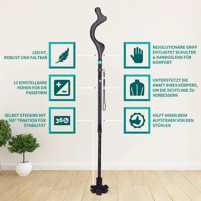 SteadyStep™ | Verstellbarer faltbarer Gehstock mit 360°-Standfuß