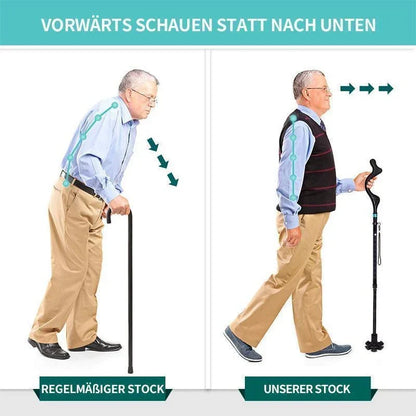 SteadyStep™ | Verstellbarer faltbarer Gehstock mit 360°-Standfuß