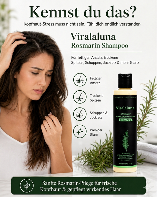 1+1 GRATIS | Viralaluna Rosmarin Shampoo für fettigen Ansatz, trockene Spitzen, Schuppen, Juckreiz & mehr Glanz