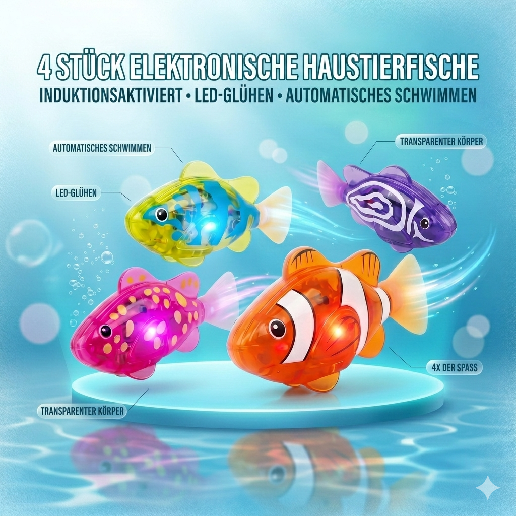 🔥🔥LETZTER TAG SALE – 50 % RABATT🔥🔥 🛁✨Elektronisches Bade-Spielzeugfischchen | LED-Leuchte | Automatisch schwimmendes Badewannenspielzeug 🐠💦