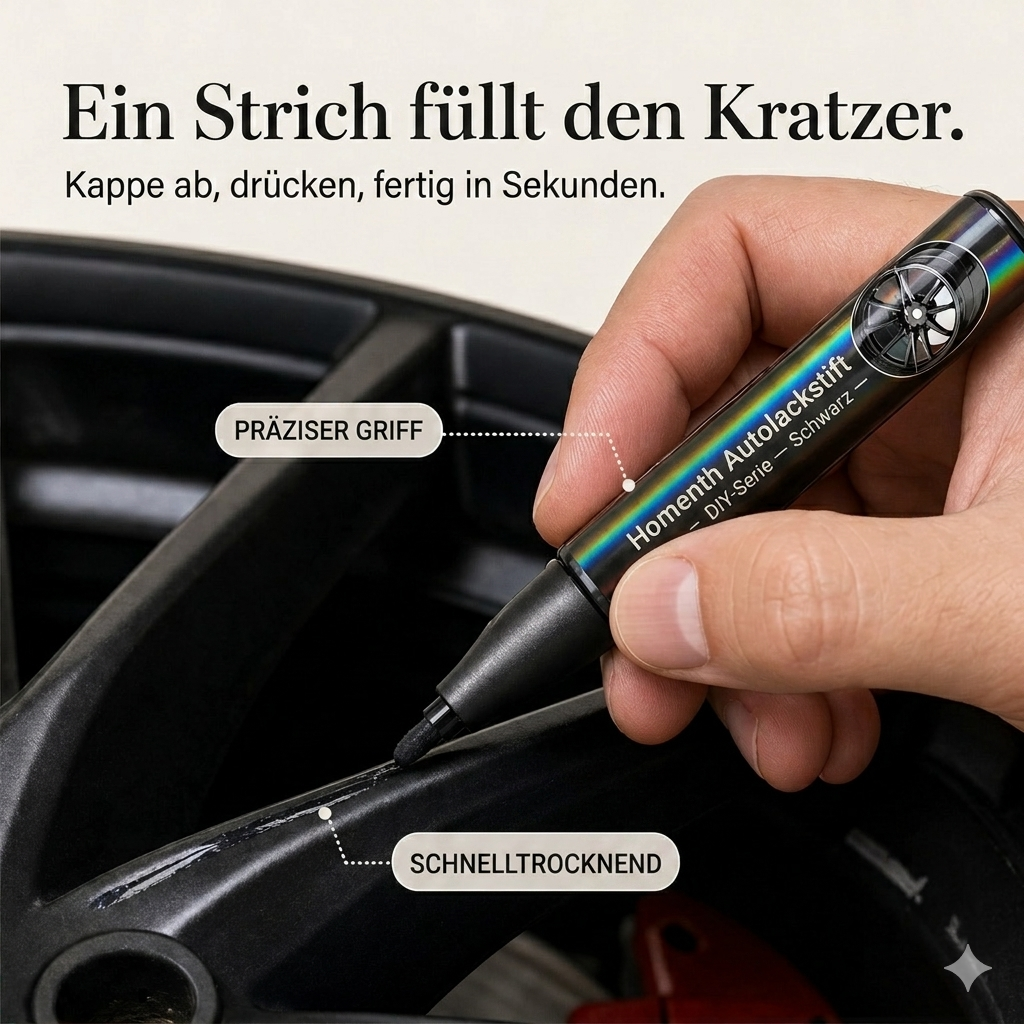 Homonth™ – Präzisionsstift zur Reparatur schwarzer Felgenkratzer mit Klarlack + 50 % Rabatt