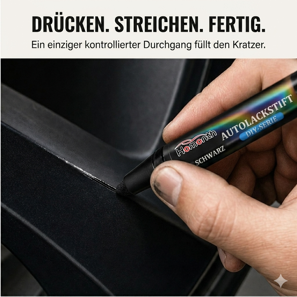 Homonth™ – Präzisionsstift zur Reparatur schwarzer Felgenkratzer mit Klarlack + 50 % Rabatt