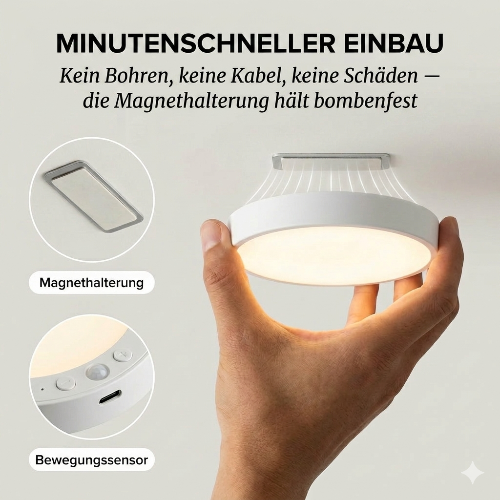 Kabellose Deckenlampe mit Bewegungsmelder – Magnetisch & super praktisch