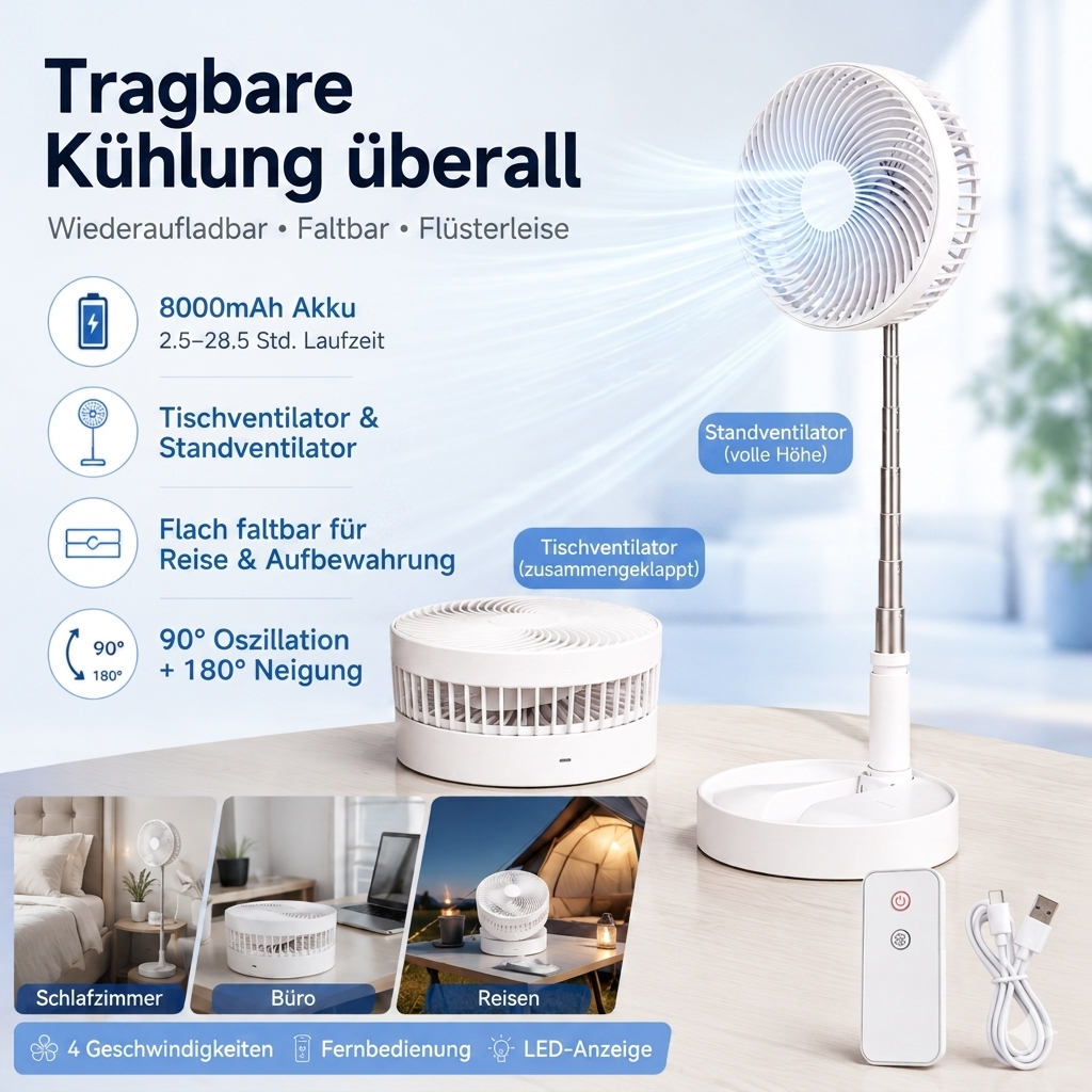 Faltbarer Akku-Ventilator mit Fernbedienung