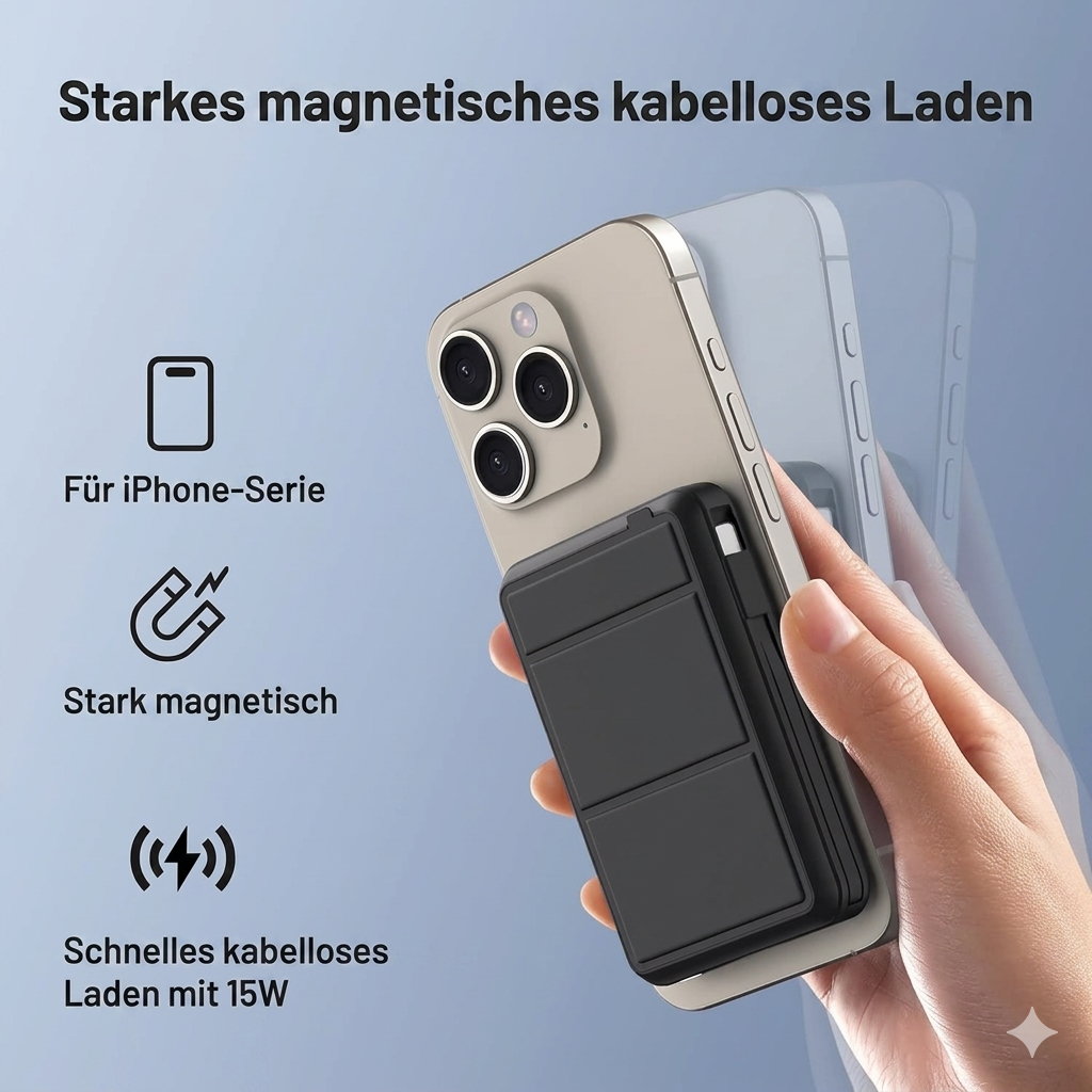 Magnetische Powerbank 10.000 mAh – Kabellos & Schnellladen, perfekt für unterwegs