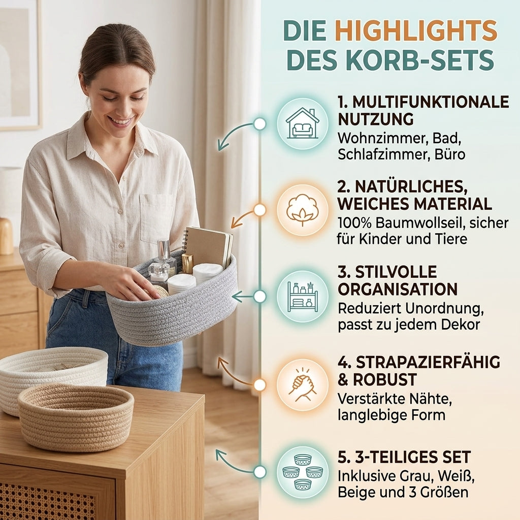 CottonNest™ | Schreibtisch-Aufbewahrungskorb aus Baumwollseil
