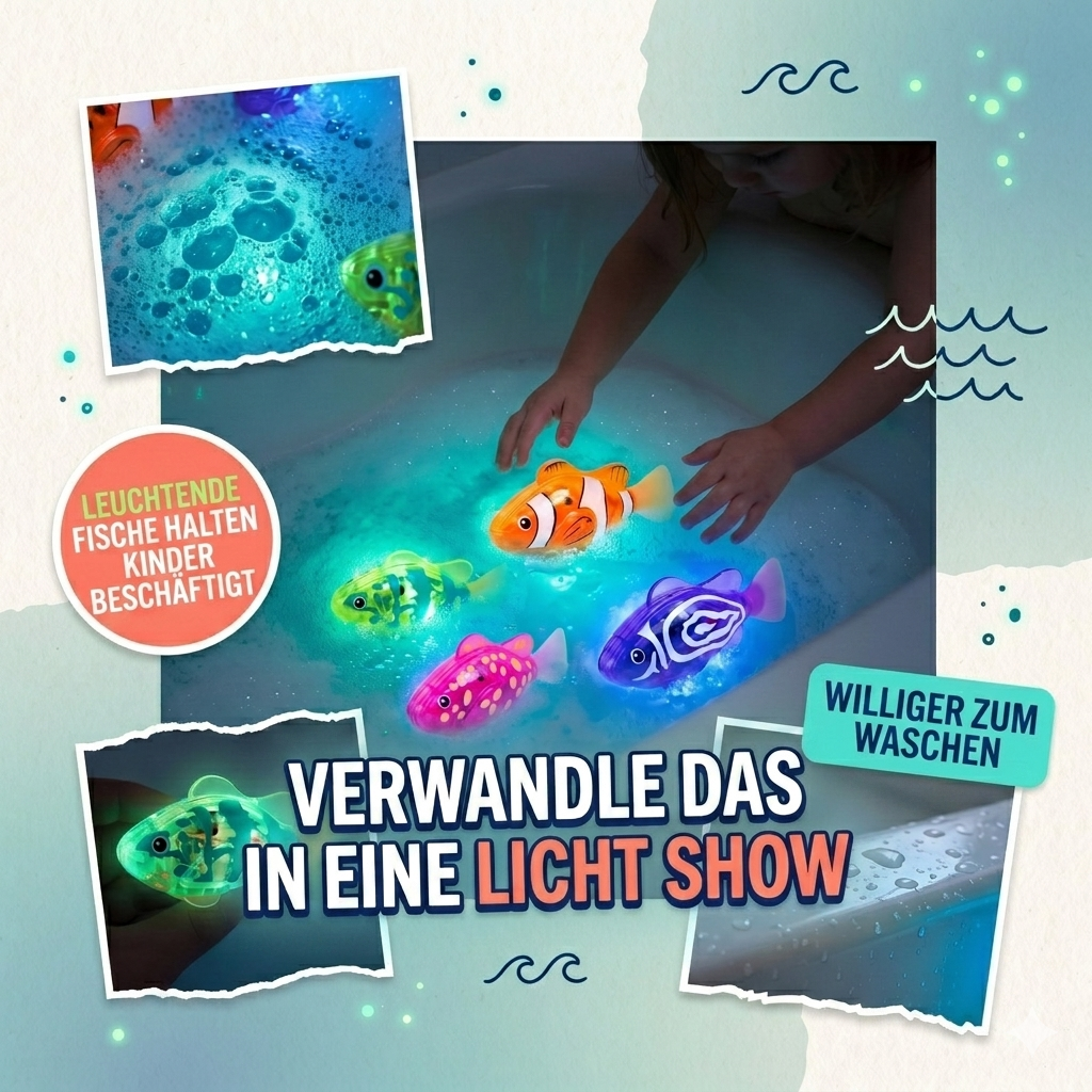 🔥🔥LETZTER TAG SALE – 50 % RABATT🔥🔥 🛁✨Elektronisches Bade-Spielzeugfischchen | LED-Leuchte | Automatisch schwimmendes Badewannenspielzeug 🐠💦