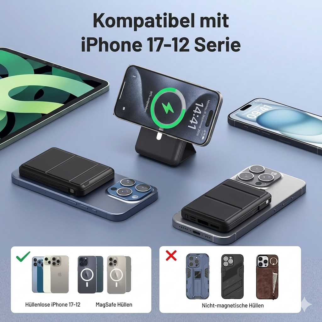 Magnetische Powerbank 10.000 mAh – Kabellos & Schnellladen, perfekt für unterwegs