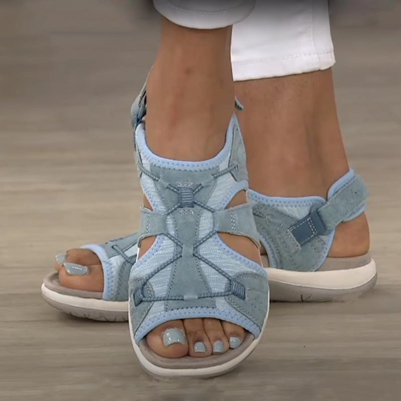 Damen Orthopädische Sandalen mit Keilabsatz 4 cm | Dreifach-Fußgewölbe-Stütze | rutschfest & leicht | Sommer-Komfort